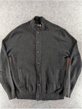 Goodfellow & Co. Mens L Standard Fit Mock-Neck Button-Up Cardigan Sweater Gray